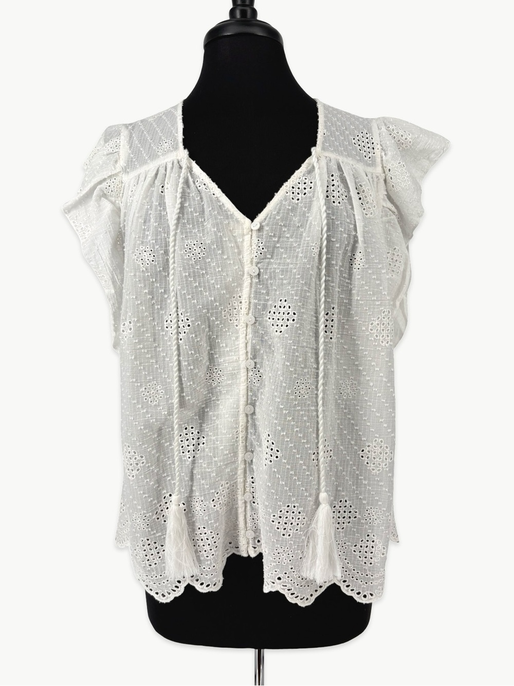 bishop + young Eyelet Blouse Size Medium White Cotton NWOT Anthropologie Cottage